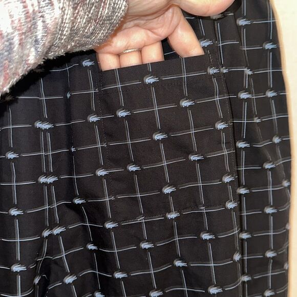 Lacoste XL Black Blue Cotton Croc Logo Print Drawstring Lounge PJ Pants - Picture 13 of 16